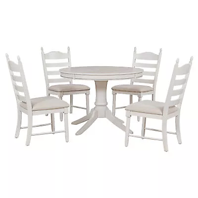 5-Piece Counter Height Dining Round Extendable Table Set W/ 4 Chairs Solid Wood  • $795.80