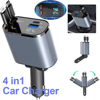 4 IN 1 Dual Port USB-C PD Fast Charging Adapter Retractable Car Charger Cable DT • $21.94