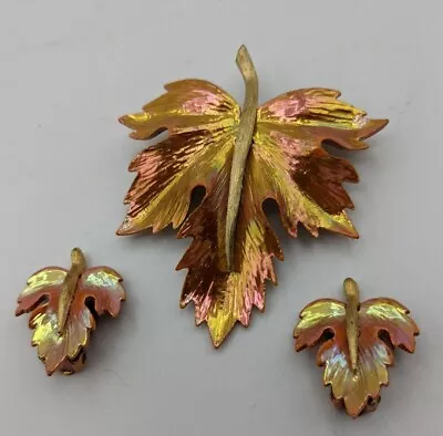 Vintage Enamel Maple Leaf Brooch Set Pin & Earrings Autumn Fall  • $17