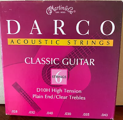 New MARTIN DARCO D10H HIGH TENSION PLAIN END CLEAR TRE ACOUSTIC STRINGS 6 STRING • $6