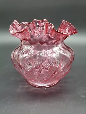 Vintage Fenton Cranberry Glass Diamond Optic 5  Melon Vase Ruffled Edge  • $24