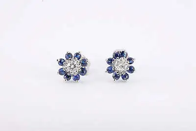 14k Yellow Gold 0.20tcw Diamond 0.55tcw Sapphire Stud Earrings (1.44g.) • $300