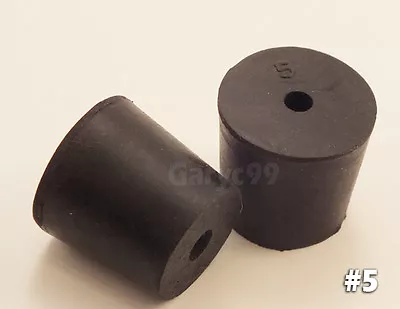 6 #5 Black Natural Rubber Laboratory Stoppers Size 5  1-HOLE STOPPER RS-5H • $6.75