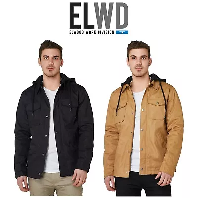 Mens Elwood Utility Jacket Cotton Canvas Hood Fleece Lined Winter Warm EWD401 • $139.95