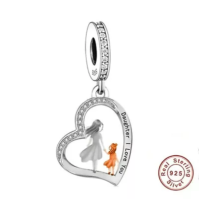 💖 Daughter Mum Charm I Love You Heart Genuine 925 Sterling Silver Mother Mummy • £16.95