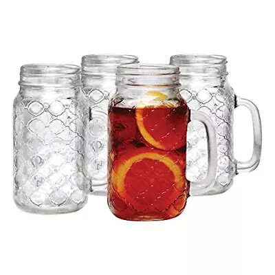 Sets Of 4 Mason Jar 24oz Mugs With Glass Handles • $50.11