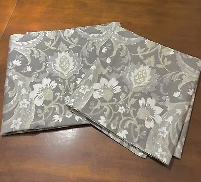 Nicole Miller King Size Pillow Shams Gray Tan Metallic Accent Floral Design • $12