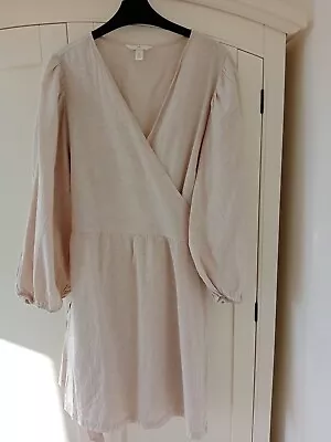 Ladies Linen Mix Wrap Dress Size UK 16/18.Eur L.Good Condition. Beige.(OTHER • £4.99