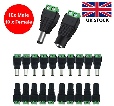 10 Pairs Male & Female 2.1 X 5.5mm DC Power Jack Plug Adapter Connector For CCTV • £5.45