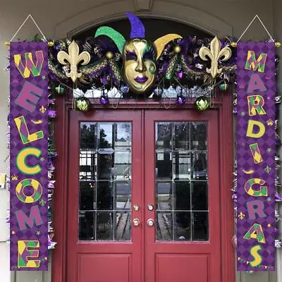 Mardi Gras Decoration Set Mardi Gras Porch Sign Welcome Banner Mardi Gras Hangin • $12.15