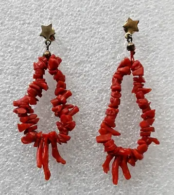 Vintage Large Red Coral Branch Hoop Earrings Pierced Posts 2 In • $34.99