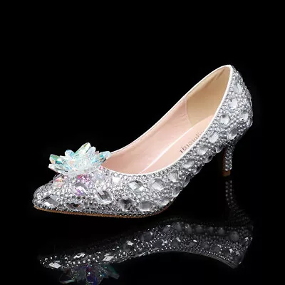 Womens Spring/Summer Pointed Toe High Heels Crystal Diamond Decor Banquet Shoes • $86.99