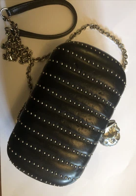$700.74 • Buy AUTH Alexander Mcqueen Black Leather Diamanté Skull Studded Clutch Bag