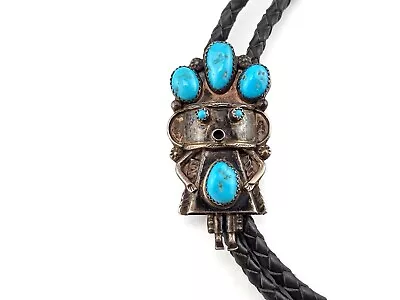 Navajo Native American Sterling Silver Turquoise Kachina Bolo Slide Necklace • $400