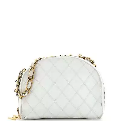 Chanel Vintage Short Chain Dome Bag Quilted Lambskin Small White • $1144.80