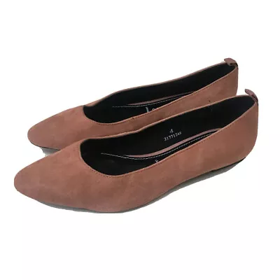 MARKS AND SPENCER SUEDE FLAT SHOES Peach Brown BALLET Pointed Toe Leather NEW • £21.97