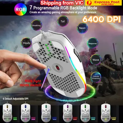 $33.79 • Buy J900 6400DP Wireless 2.4G Gaming Mouse RGB Computer Adjustable Hollow Design PC