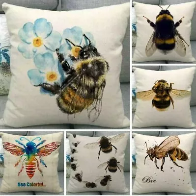 £6.99 • Buy Bee Cushion Cover Yourself Kind Happy Honey Bumble Linen Black Cream 45cm X 45cm