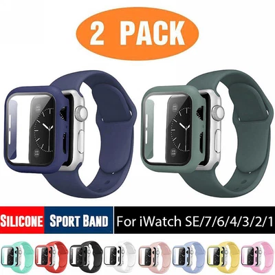 $13.99 • Buy 2Pack Silicone IWatch Band Strap Case For Apple Watch 3 4 5 6 7 SE 38 42 41 45mm