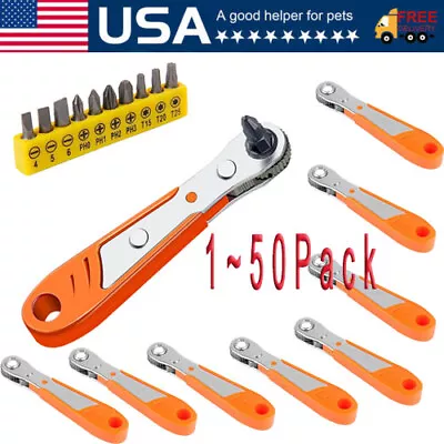 Ratcheting Right Angle Screwdriver Hex Drive 90 Degree Offset + 10pc Bits Set! • $137.49