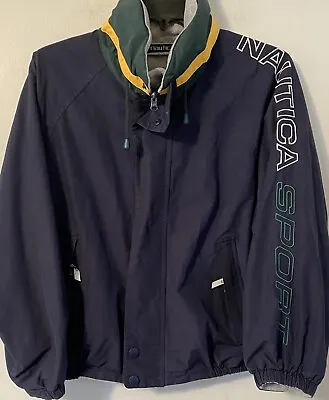 Vintage 90s Nautica SPORT Hooded Windbreaker Sailing Jacket Reversible Sz M • $49.99