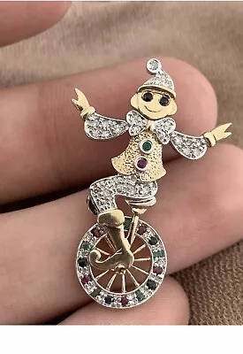 Articulated 9ct Gold Pendant Clown  With Diamond Sapphire Ruby Emerald 4.3 Grams • £250