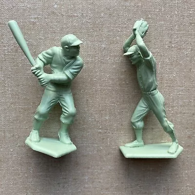 2 Vtg 1960s Green  Baseball Player Plastic Figurines Batter Pitcher 2.5” Figures • $9.99