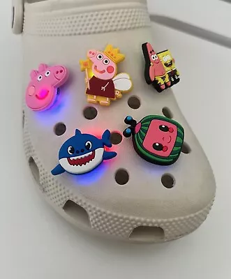 Light Up LED Peppa SpongeBob CocoMelon Shark Crocs Charms/Jibbitz /Accessory • £4.29