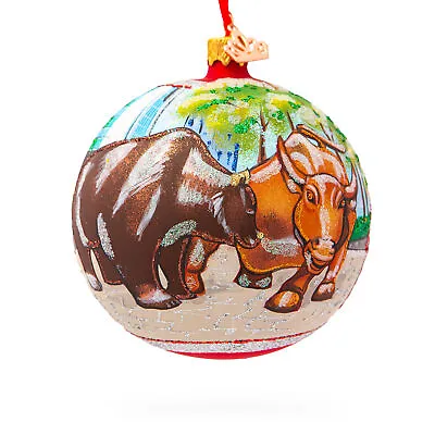 Wall Street Icons: Bear And Bull On Wall Street Blown Glass Ball Christmas • $26.40