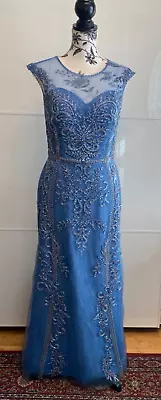 CAMILLE LAVIE Mother Of The Bride Blue Beaded Dress Gown • $229.99