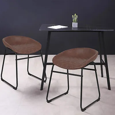 $59.91 • Buy 2X Industrial Backless Leather Counter Stools Pub Bar Kitchen Stool W/ Steel Leg