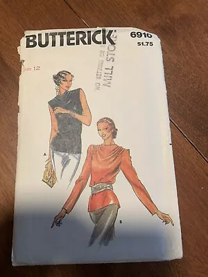 Vintage Butterick Pattern 6910 Cowl Draped Neckline Blouse Back Button 12 GUC • $6