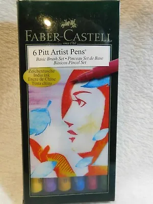 Faber-Castell Artist Pen Brush India Ink Pens Wallet Of 6 Basic New • $13.98