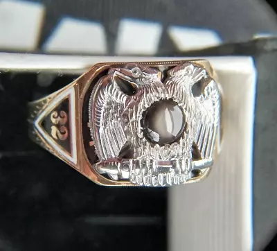 10K Yellow & White Gold 32nd Degree Masonic Ring Black Star Sapphire 7.8g S9.5 • $960