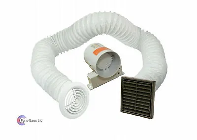 4  Inline Extractor Fan Timer Full Kit Ventilation For Bathroom Shower Brown • £26.99