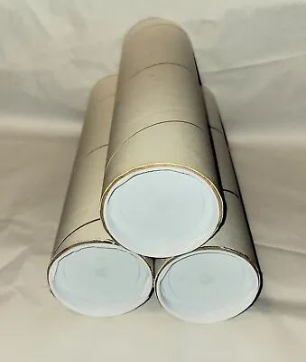 3 Heavy Duty Round White Cardboard Mailing Shipping Tubes With Caps 3 In X 15 In • $10.79