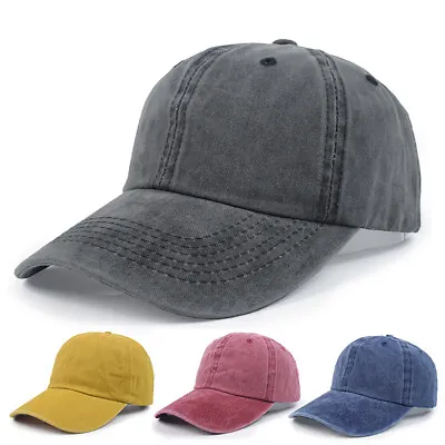 Stone WASHED Denim Baseball Cap Men Women Cotton Adjustable Hat • £17.88