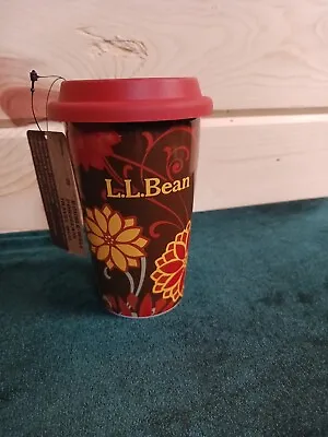 NEW L.L. Bean Ceramic Travel Mug With Silicone Lid Coffee Cup Fall Flowers 10 Oz • $18.99