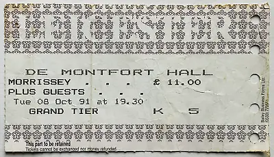 Smiths Morrissey Original Concert Ticket De Montfort Hall Leicester 8th Oct 1991 • $18.67