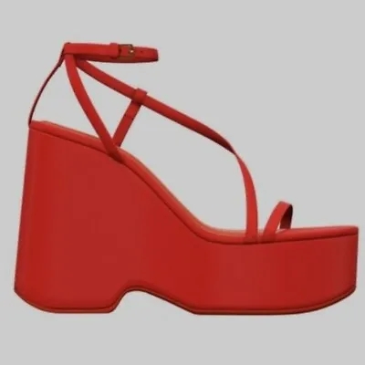 CHUNKY RED SATIN STRAP WEDGE SANDALS PLATFORM Size 36 (1315/010/020) Sexy • $55