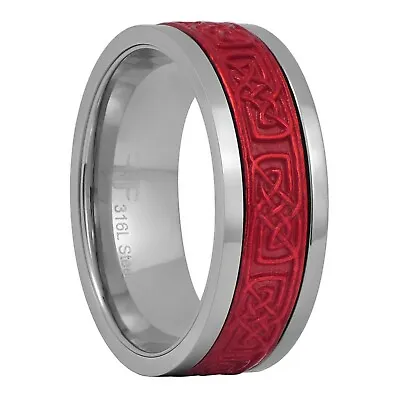 Red Celtic Spinner Ring Mens Womens Stainless Steel Stress Reliever Viking Band • $19.99