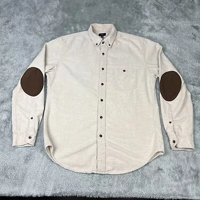 J Crew Shirt Mens Medium Beige Button Front Flannel Elbow Pads • $15.97