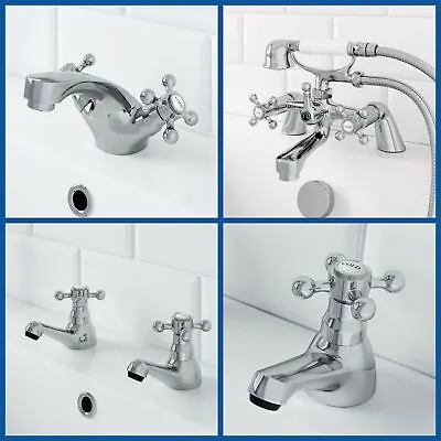 Traditional Basin Bath Tap Bathroom Mixer Taps Set Mono Filler Shower Chrome • £29.97