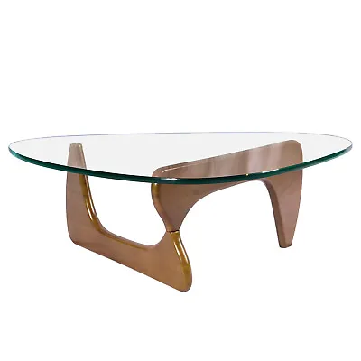 $399 • Buy Coffee Table Noguchi Replica Walnut Triangle Wood Base 19mm Glass Cocktail Table