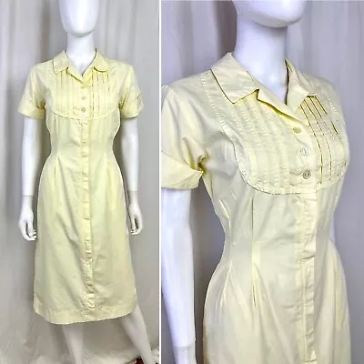 Vintage 50s Small Pale Yellow Cotton Wiggle Pencil Dress • $65