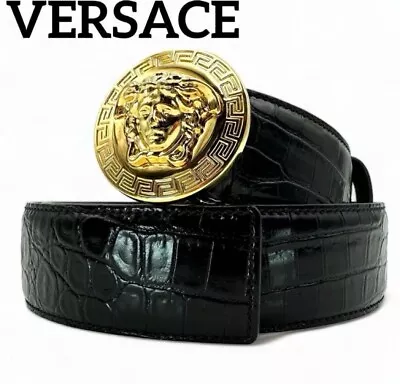 [Near Mint] VERSACE Belt 3D Medusa Gold Black Croc Stamped DCU4806.DCOC3 • $259