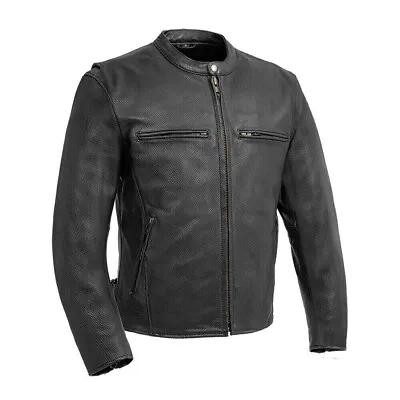 Men's Black Leather Motorcycle Jacket With Armored Pockets For Motorcycle Biker • $152.99