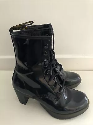 Dr Martens Darcie Black Noir Patent Leather Heeled Heel Boots Size Uk6 EU39 • £125