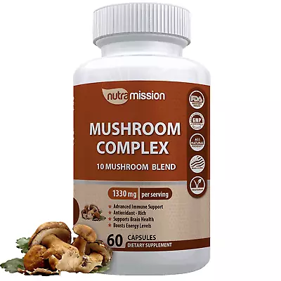 Mushroom Complex Supplement 1330mg - 10 Mushrooms Blend • $29.88