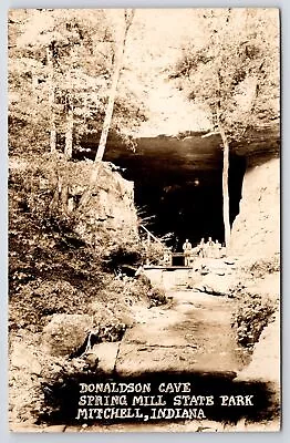 Mitchell IN~Spring Mill State Park~Donaldson Cave~Folks @ Entrance~1940s RPPC • $12